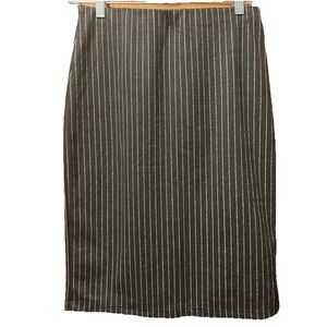 Eye Candy Womens Black White Pinstripe Pencil Skirt Medium Knee Length Back Vent